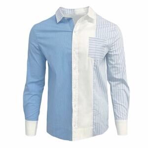 Seroya XXL Teagan Striped Patchwork Button Down Shirt